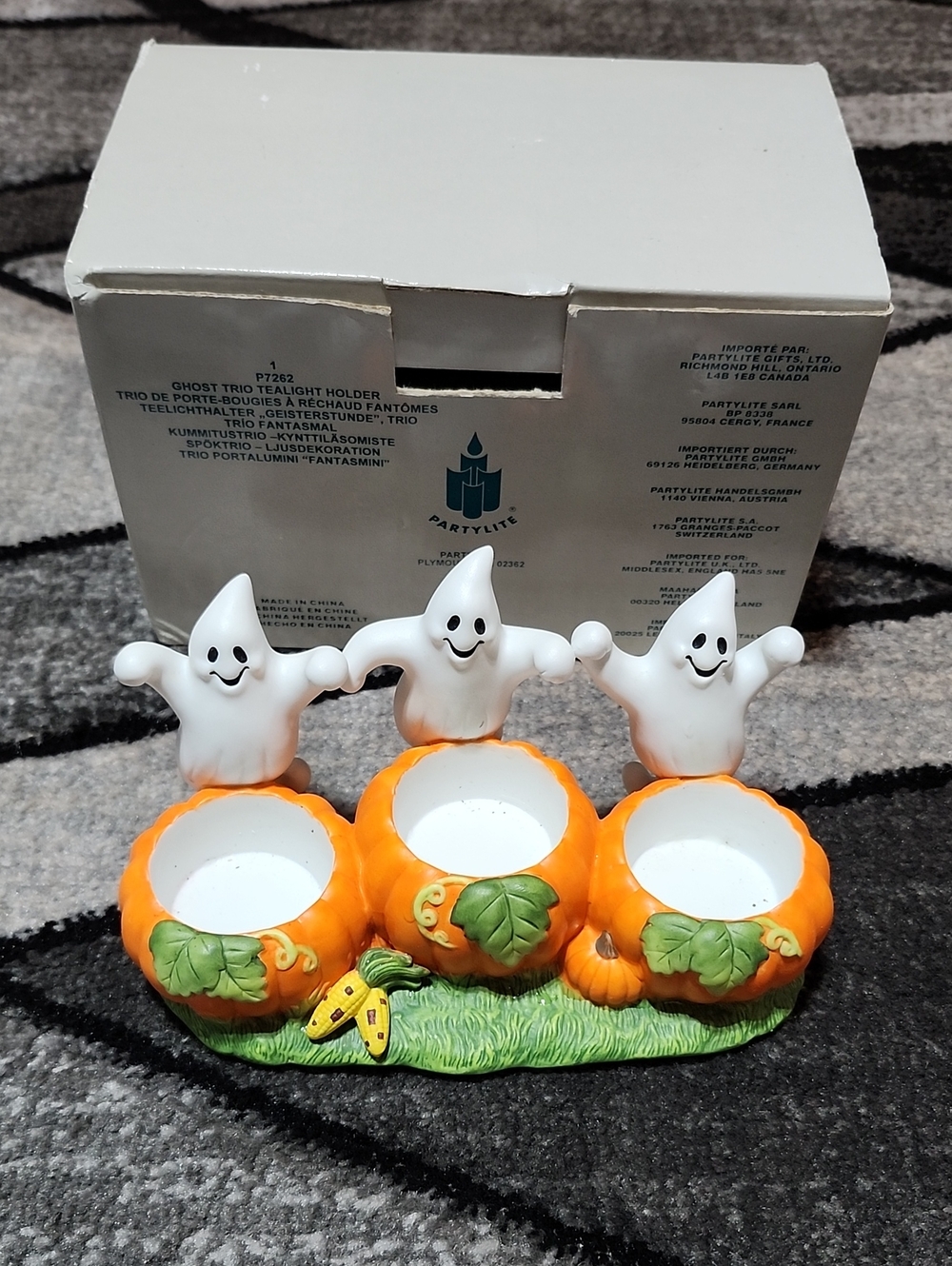 VINTAGE PARTYLITE GHOST/PUMKIN TRIO TEALIGHT HOLDER RETIRED DECORATION